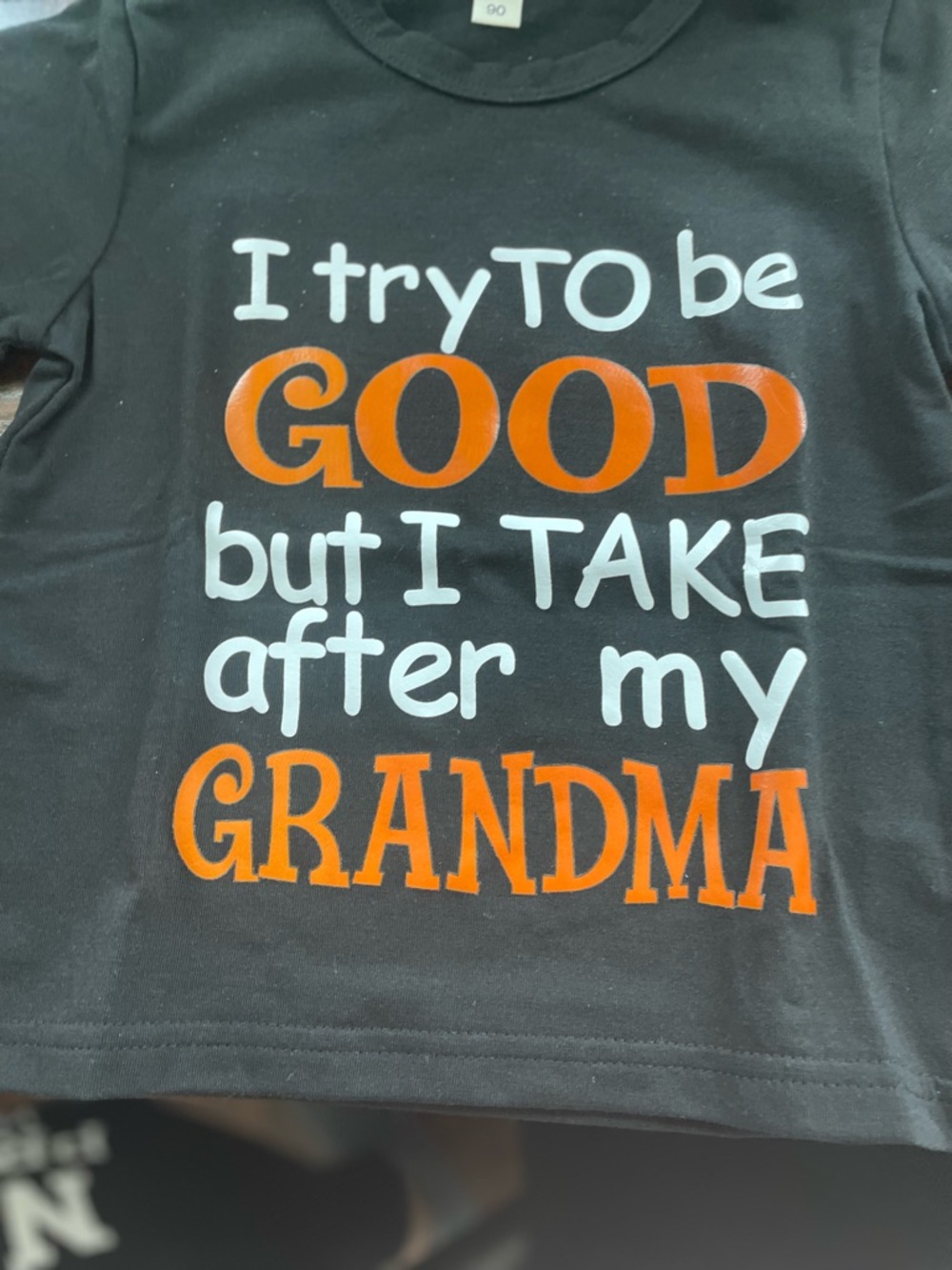 Kids' Grandma Graphic Tee - Black with Orange & White Print